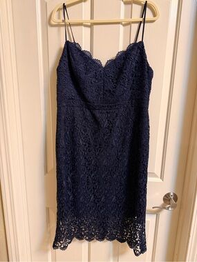 J. Crew Navy Floral Lace Midi Slip Dress with Spaghetti Straps
